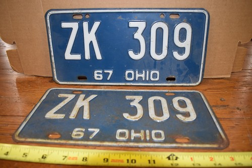 OHIO LICENSE PLATE MATCHED SET 1967 USED Hot Rod Garage ManCave Decor