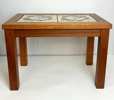 Vintage Retro Tile Top Side Table Rose Floral Ceramic Mid Century Coffee Table