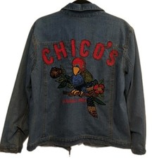 Chico's Anniversary Coll.-Denim Jacket Beaded/Embroidered Sz 2 100 Cotton/Silk