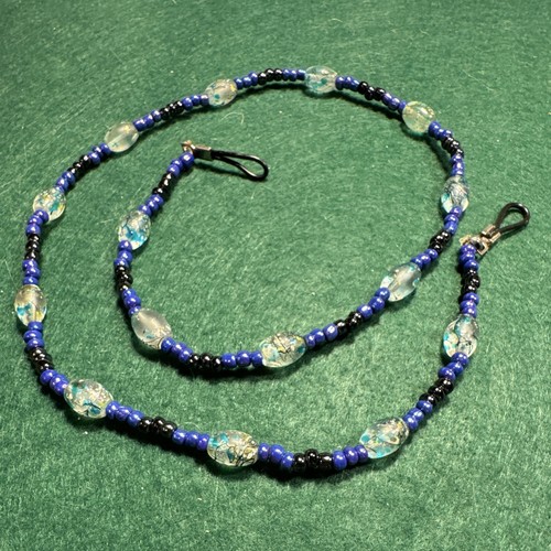 Beaded Eyeglass Chain Lanyard - Blue Black Seed Beads Decorative Bead Accents