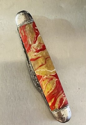 Vintage Hammer Brand USA 2-Blade Pocket Knife Red Vein Handle 3 