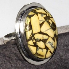 925 Silver Plated Honey Dahlia Turquoise Ring US 9.5 Handmade Jewellery MJ