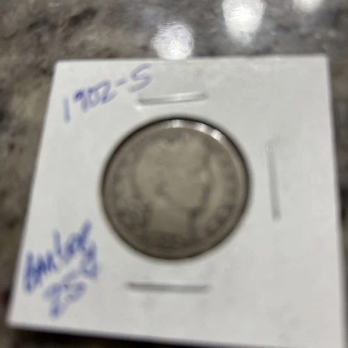 * 1902-S Barber Quarter 90% Silver, Early US Coin