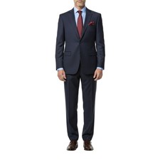 VINCI Men's Navy Solid Color Elastic Waistband Classic Regular Fit Suit
