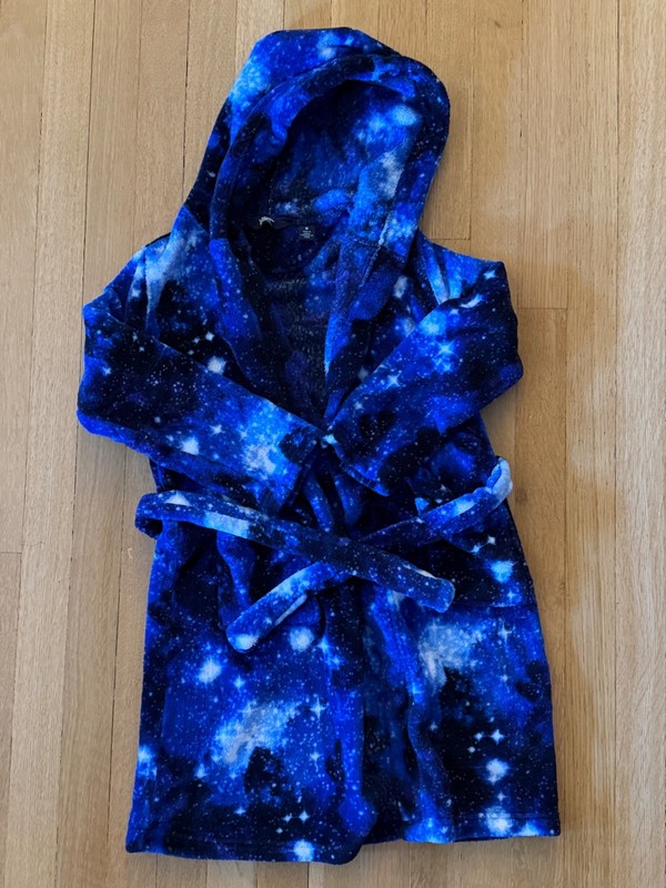 Lands' End Kids Hooded Fleece Robe - Set of 2 - Size 8 - Blue space theme