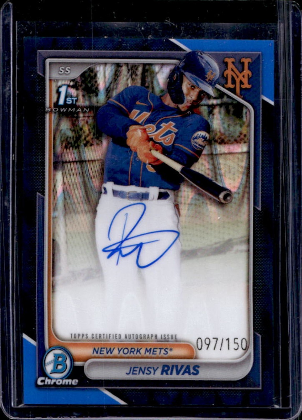 2024 Bowman Chrome Jensy Rivas Auto Blue Raywave Refractor 1st #/150 Mets