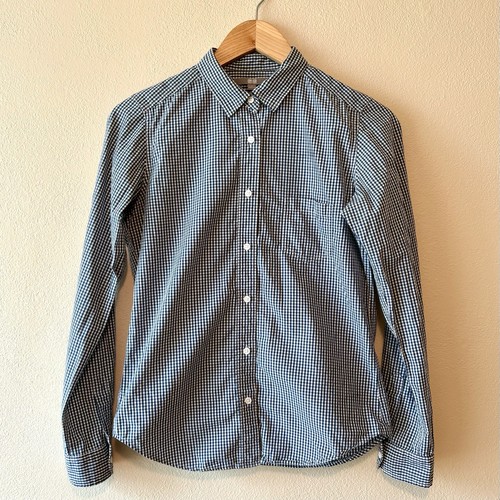 Uniqlo Button Down Hemd Damen S blau weiß kariert Gingham Langarm Kragen