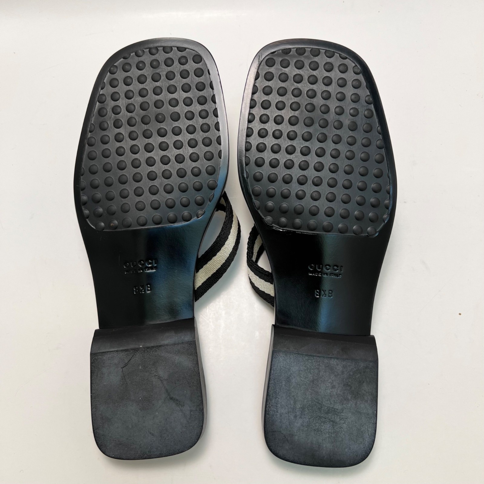 Vintage GUCCI Women's Striped Canvas Sandals With Gold "G" Women's Size 8.5 NEW thumbnail 6