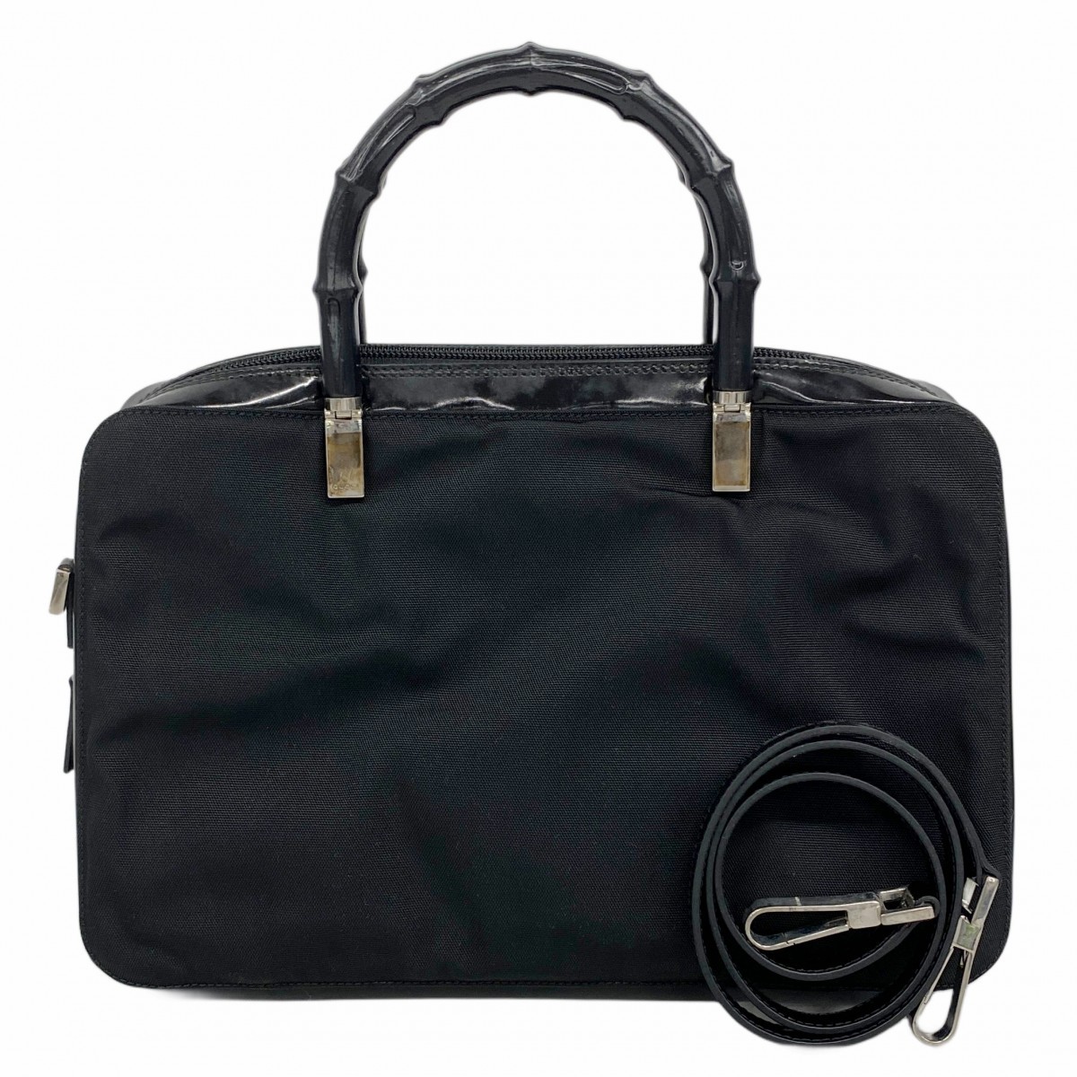 Gucci Bamboo Nylon 2way Handbag Black Silver Hardware