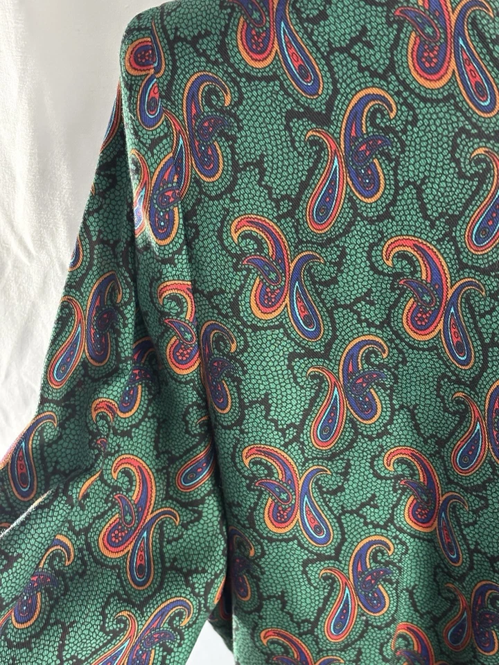 Neiman Marcus  Long Sleeve Dress Women's 10 Green Black Paisley Retro 80s READ - Image 3 of 4
