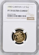 1980 Gold Proof Half Sovereign, Elizabeth II, NGC PF70 ULTRA CAMEO