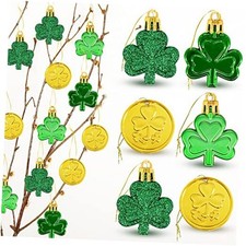 48pcs St Patricks Day Decorations Shamrock Ornaments and Gold Coins for Tree,