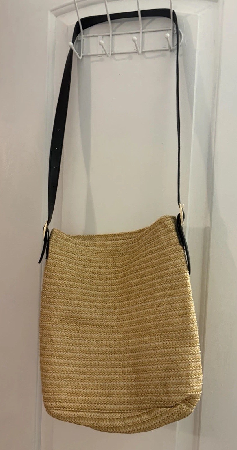 Woven Straw Shoulder Bag beach Adjustable hippie Buckle earthy boho