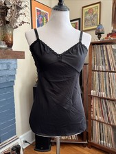 Vintage M ShadowLine Camisole Baby Doll Slip Tank Black 100 Nylon Adjustable