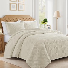 Beige Quilt Oversized California King Size with Striped Pattern, Lightweight ...