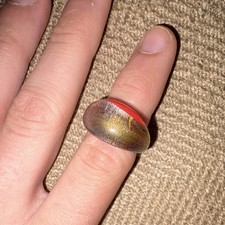Red Gold Glass Dome Band Ring - Fashion Round Style Resin Accent No Stone Size 8