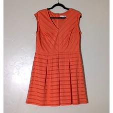 Studio One New York Eyelet Dress Women 14 Orange V-Neck Fit & Flare Sleeveless