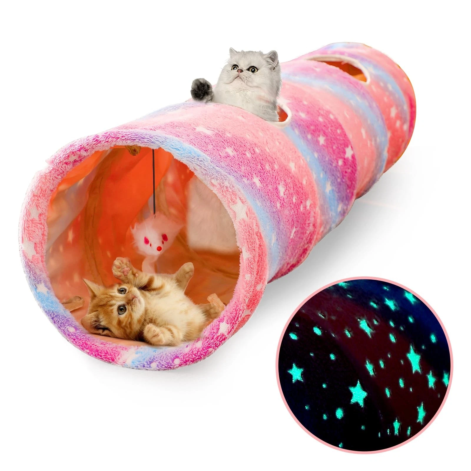 Cat Tunnels for Indoor Cats with Plush Toys Collapsible Glows in The Dark Dog...