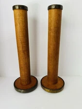 Antique~VTG Pair (2) Textile Mill Wood Spools Industrial Bobbin Primitive 10"