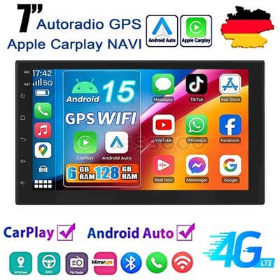 8-Core 6+128GB Android 15 Carplay Autoradio 2 DIN GPS NAVI WIFI RDS Bluetooth 4G