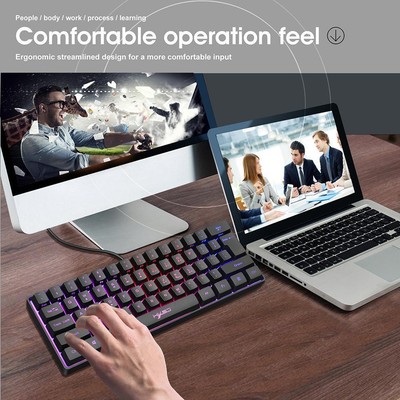HXSJ V700 61 Keys USB Wired RGB Lighting Gaming Keyboard for Desktop Laptop PC D
