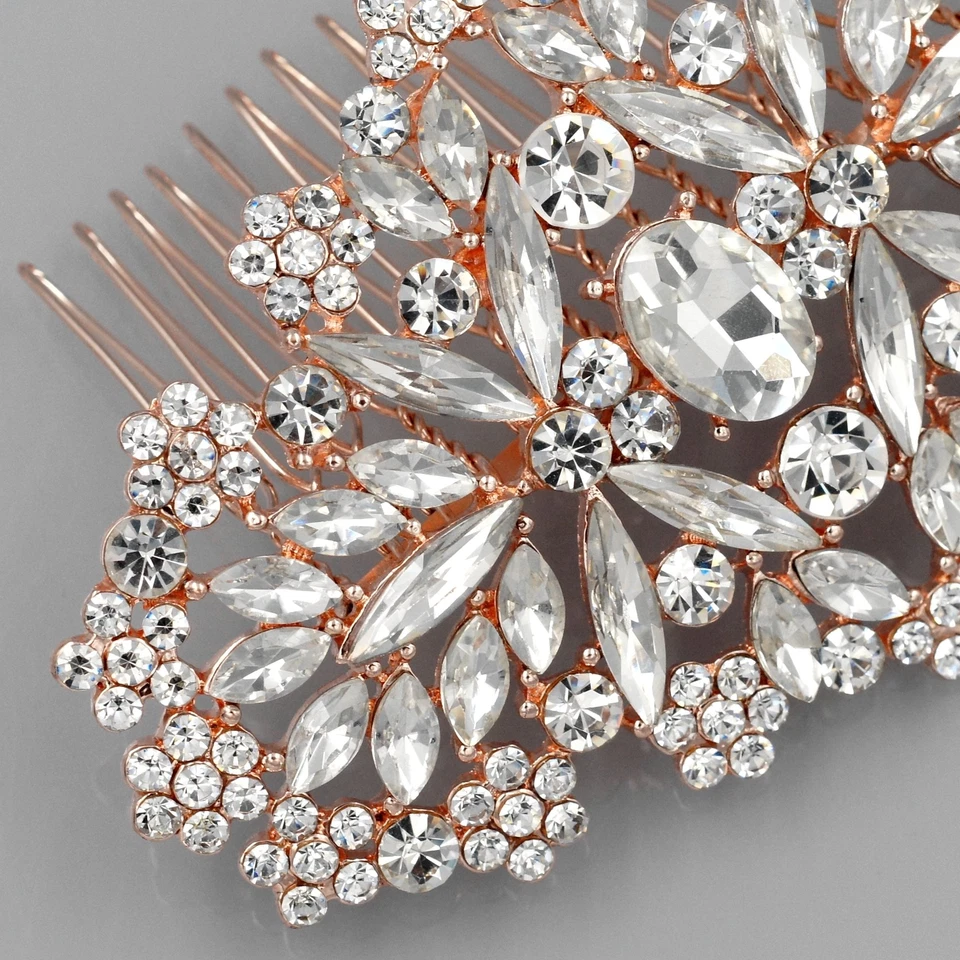 Peine para el cabello de novia tocado de cristal pinza para el cabello accesorio de boda ORO ROSA 05335 Foto 4 de 4