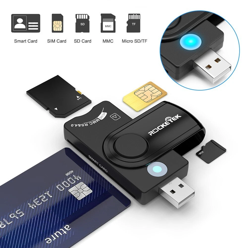 7-In-1 USB 3.0 Smart Card Reader Micro TF SD SIM ID Memory Adapter.