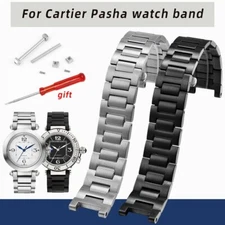 18 20 22mm Stainless Steel Watchband Strap For Cartier PASHA Series Black +Tools