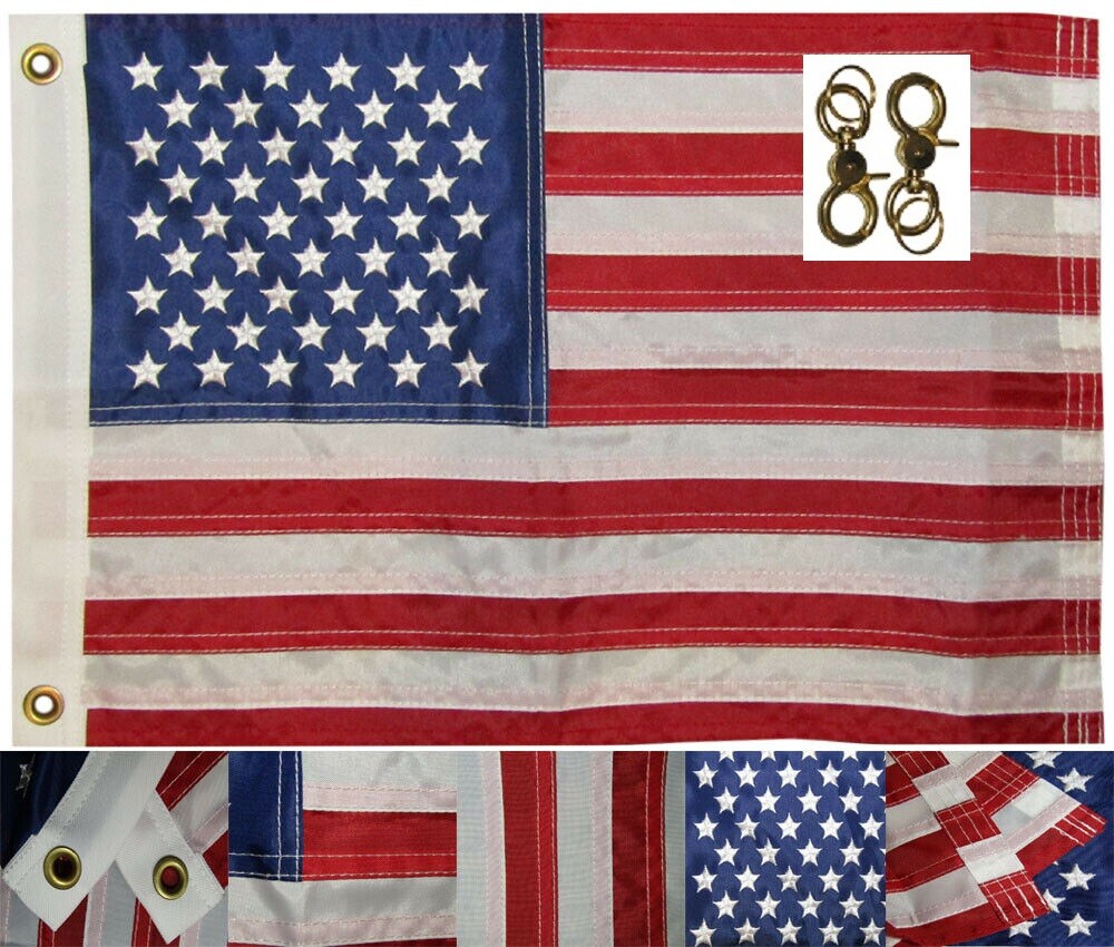 Bandiera Americana Ricamo Bandiera USA 12x18 Pollici Ricamata In Nylon 210D - Per Barca, Bici, Auto, Made In USA Blue Flag