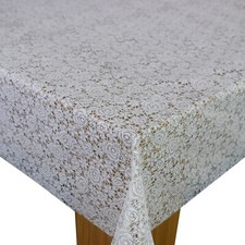 White Floral  Lace PVC Vinyl Wipe Clean Oilcloth Tablecloth