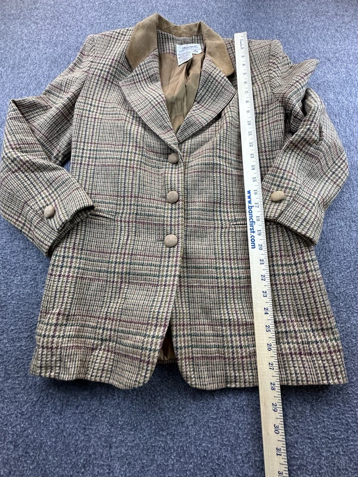 Blazer feminino vintage Worthington 6P marrom pequeno xadrez lã tweed terno jaqueta - Imagem 3 de 4