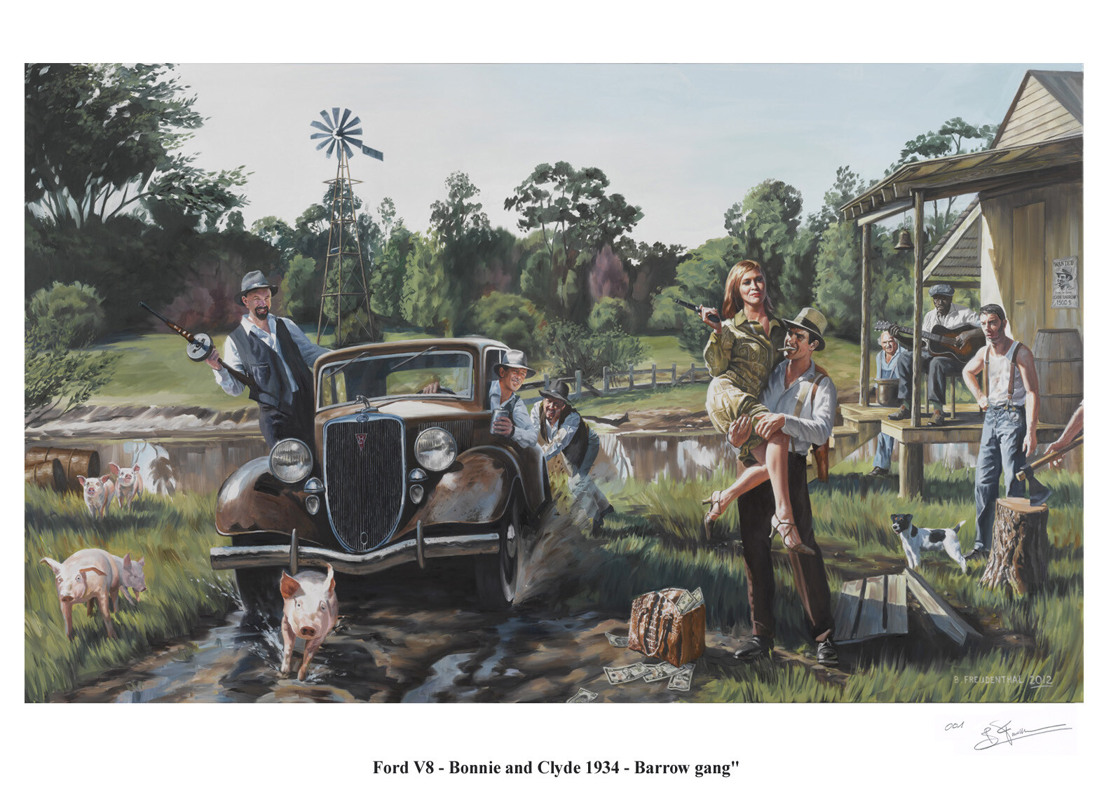 Barrow Gang Bonnie & Clyde V8 1934 Ford Deluxe Beatty Dunaway LE Print