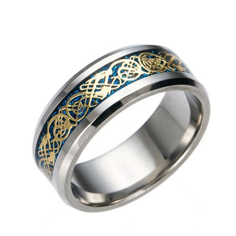 MENDEL Mens Celtic Blue Stainless Steel Dragon Wedding Band Ring For Men Women - Image 3 of 4