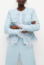 Karen Millen Leather Feather Detail Military Jacket Bnwt