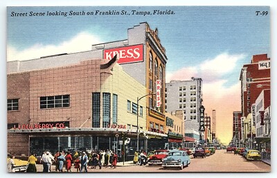 1950s TAMPA FL FRANKLIN STREET KRESS JJ NEWBERRY DEPARTMENT STORE POSTCARD P2715