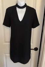 ZARA WOMAN Black Crepe Shift Dress/Tunic ~ Pretty V Neck w/ Strap Accent ~ SMALL