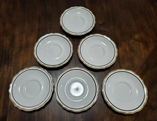 6-Vtg Homer Laughlin Best China Restaurant Ware Saucers w/ Gold and Black Trim