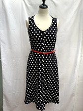 BNWT TU BLACK CREAM POLKA DOT BUTTON DOWN SLEEVELESS SUMMER SHIRT DRESS 8-10