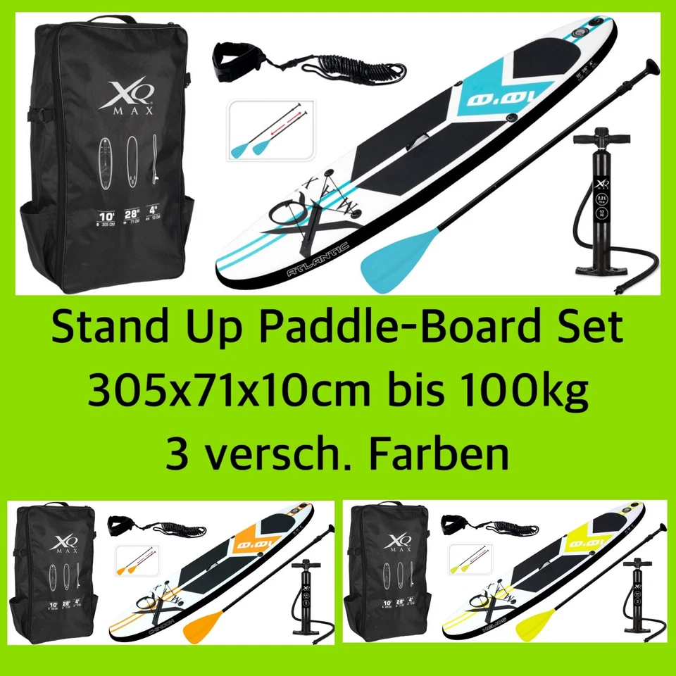 XQ-MAX Stand Up Paddle Board Set aufblasbar 305x71x10 bis 100kg SUP-Board Set 3 Farben