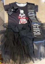 Birthday Girl 4 Pc Outfit Size 4-5 Tshirt 13  P2P Tulle Skirt Banner Bow
