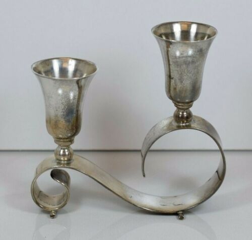 Mexican Modernist Sterling Silver Candle Holders Juvento Lopez Reyes 281 grams - Afbeelding 1 van 5