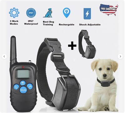 DOUBLE Dog Shock Training Collar Rechargeable Control Waterproof IP67 330  Yards