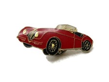Vintage Jaguar XK120 Roadster Pin Red Enamel Gold Tone Classic Sports Car Lapel
