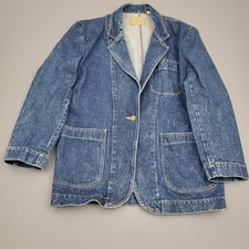Vintage Lizwear Womens Medium M Long Sleeve Single Button Medium Blue Denim