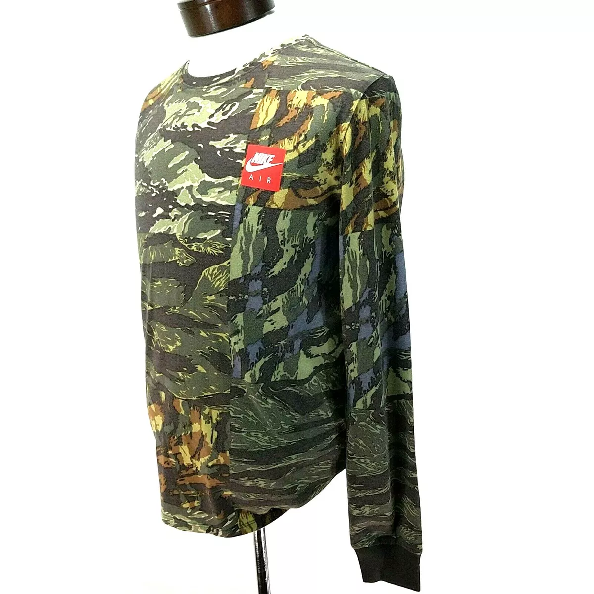 NIKE Tiger Camo Allover Print Green Long Sleeve T Shirt CD6073 237