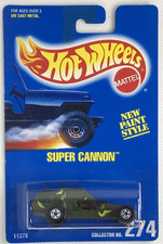 1994 Hot Wheels Blue Card Main line Super Cannon White BW Wheels Collector #274