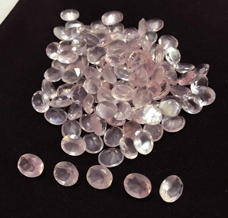 Piedra preciosa suelta tamaño calibrado corte facetado ovalado 8x6 mm cuarzo rosa natural 100 piezas Foto 2 de 4