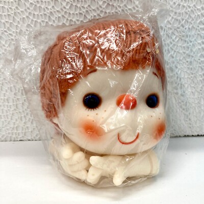 Vintage NEW Mitzy Large Doll Head & Hands 6  Orange Yarn Hair, Ice Cream Doll