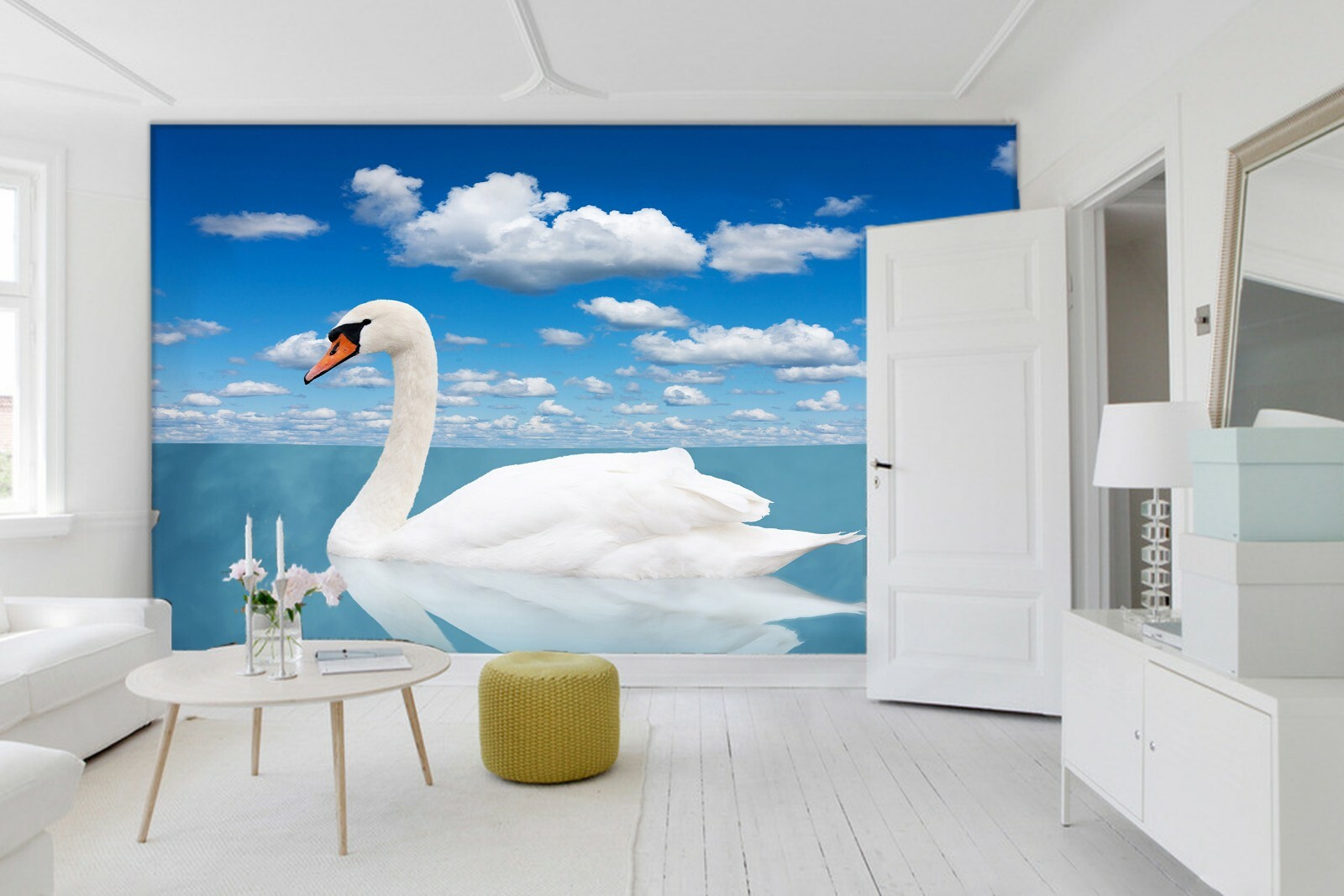 3D Cloud White Swan 1325NA Wallpaper Wall Mural Removable Self-adhesive Fay