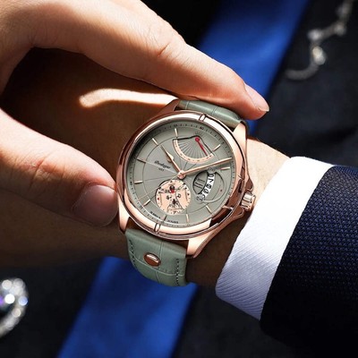 Men's 50m Waterproof Quartz Watch - Slim Design with Genuine Leather Strap